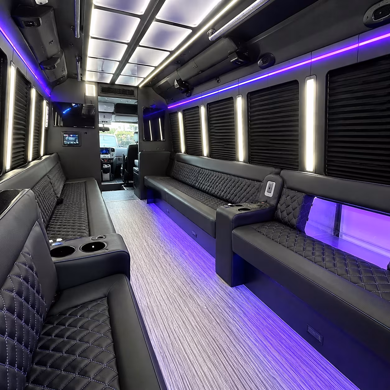 Passenger seating aboard a party bus rental serving Murfreesboro