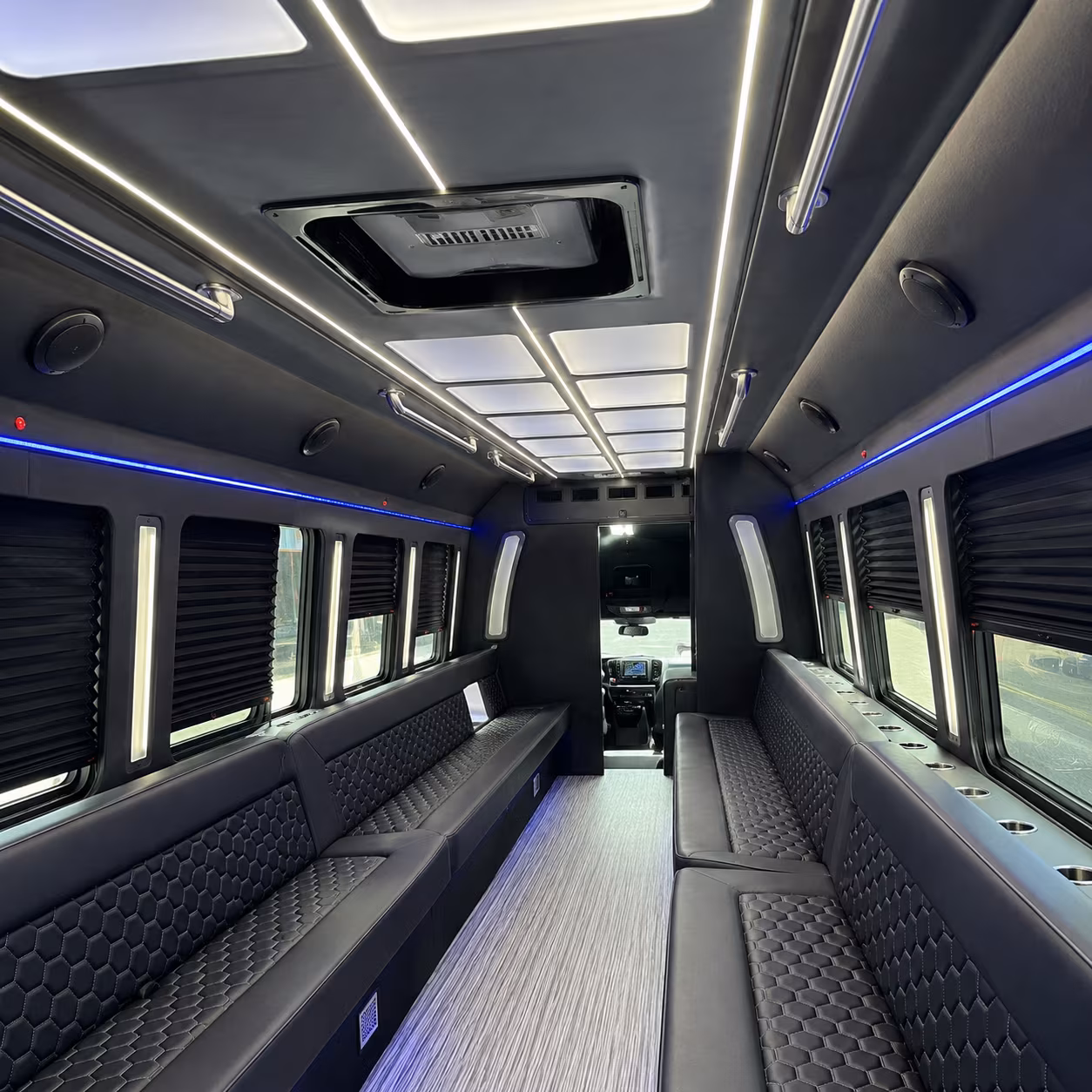 Interior of a party bus rental serving Murfreesboro