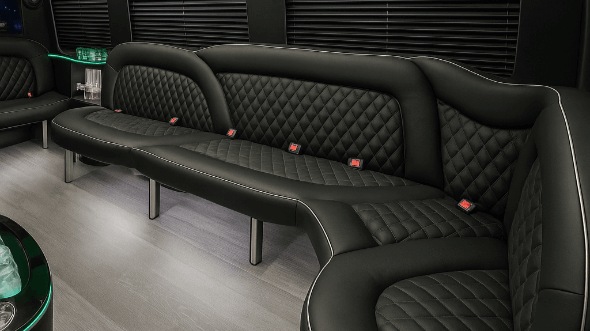 Interior of Charter Bus Company Clarksville's 14 Passenger Sprinter Limousine in Clarksville